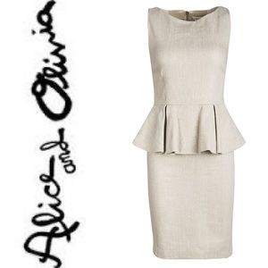 ALICE + OLIVIA light beige linen peplum dress.